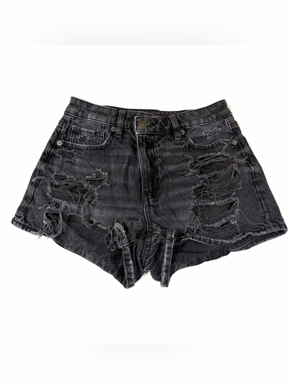 American Eagle Women’s Size 00 Mom Shorts Jean Black Distressed Denim #0836